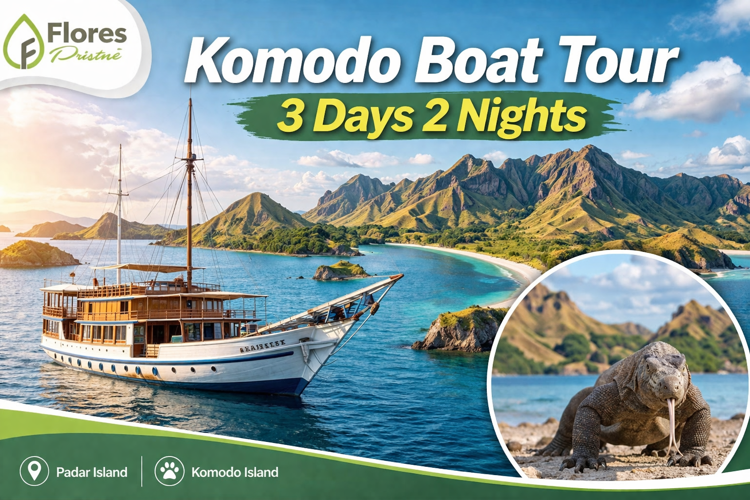 Komodo Boat Tour 3 Days 2 Nights with traditional phinisi boat sailing around Padar Island and Komodo Island in Indonesia