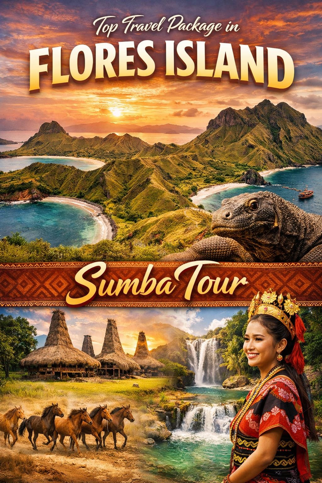 scenic landscapes traditional villages beaches and Komodo wildlife in Indonesia