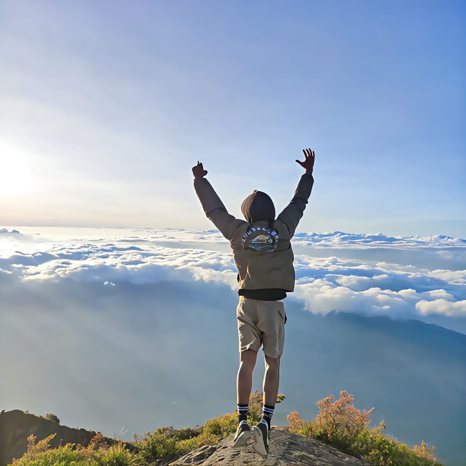 Steep trekking path on Mount Inerie a volcanic peak in Flores Indonesia under a clear sky