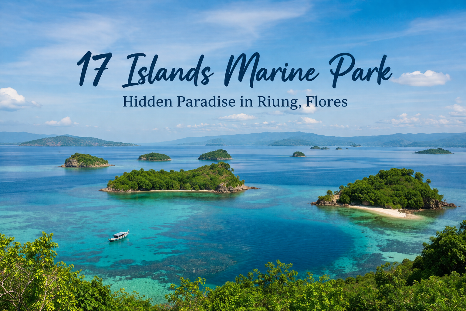 Scenic view of 17 Islands Marine Park in Riung Flores with clear blue waters and small islands