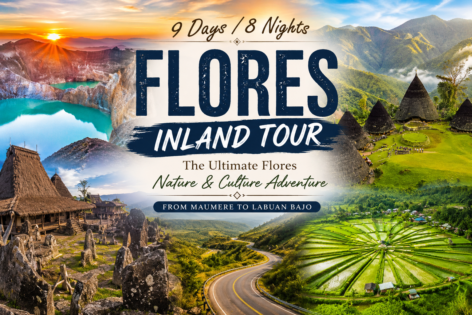 Flores Nature  Culture Tour featuring Kelimutu Lakes Wae Rebo Village and Spider Web Rice Fields on a 9 Days 8 Nights Flores Inland Tour