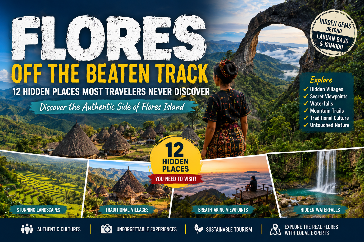 Flores off the beaten track featuring traditional villages hidden waterfalls scenic mountains and authentic cultural experiences in Flores Island Indonesia